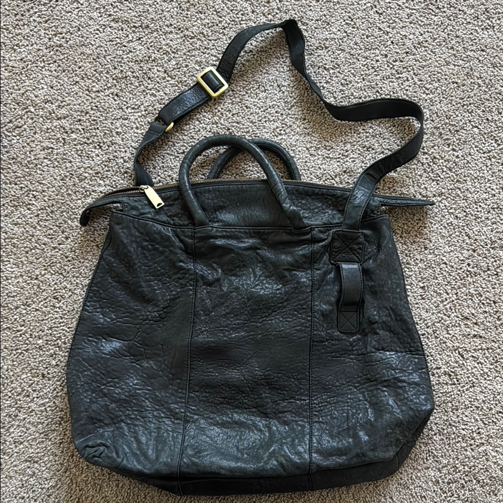 Elegant Black Leather Tote Bag